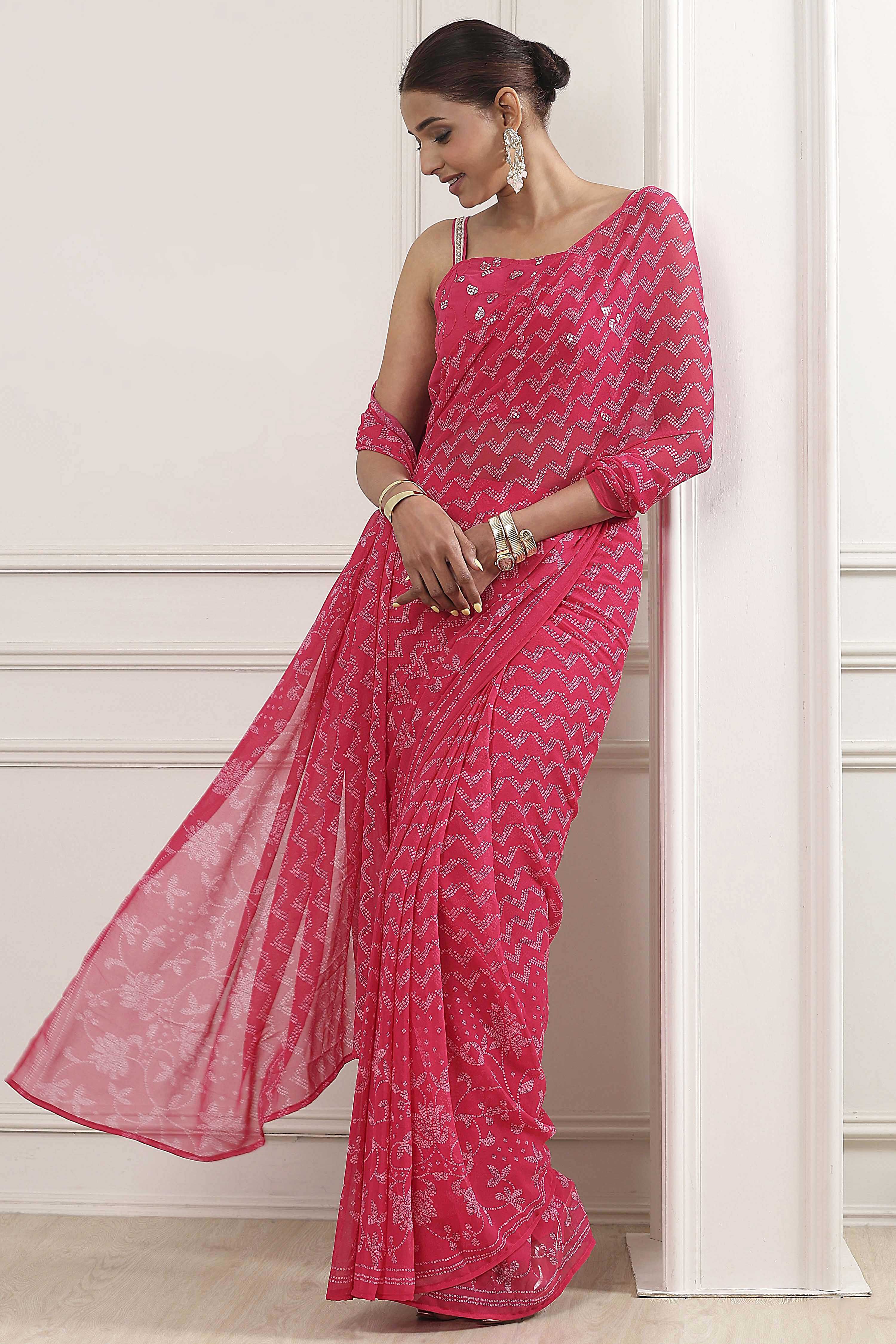 Pink Poly Georgette Regular Saree image number 7