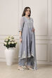 Blue Viscose Organza Floral Embroidered Kalidar Suit Set image number 5