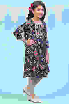 Blue Rayon Flared Printed Kurta image number 3