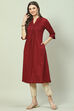 Maroon Cotton A-Line Printed Kurta image number 0