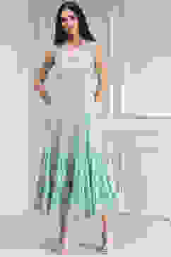 Powder Blue Cotton Blend Layered Embroidered Fusion Set image number 5