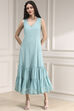Powder Blue Cotton Blend Layered Embroidered Fusion Set image number 5