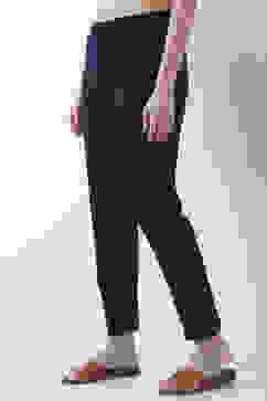 Navy Blue Solid Cotton Lycra Straight Pants image number 2