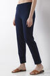 Blue Cotton Lycra Straight Pants image number 2