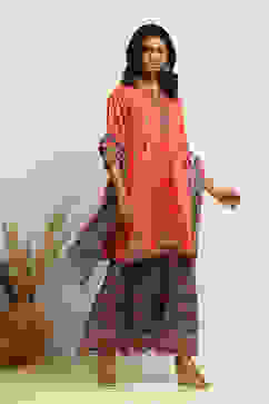 Coral Embroidered Festive Kalidar Suit Set image number 5