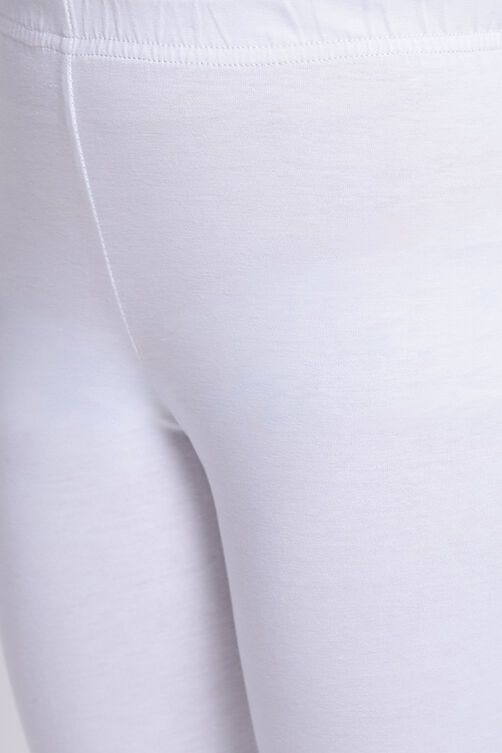 White Cotton Lycra Solid Leggings image number 1