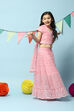 Pink Cotton Blend Short Top Lehenga Set image number 6