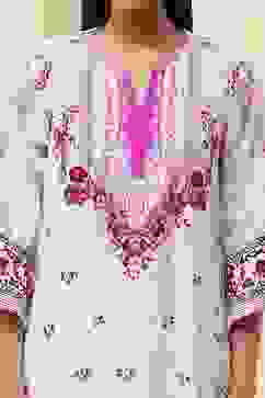 White and Pink Cotton Printed Straight Suit Set image number 1