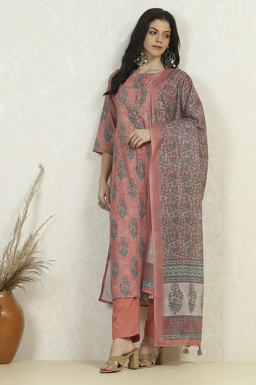 Lime Green Cotton Digital Print Unstitched Suit Set image number 7