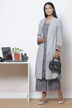 Grey Straight Cotton Fusion Wear 3 Piece Set image number 5