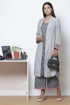 Grey Straight Cotton Fusion Wear 3 Piece Set image number 5