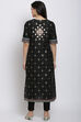 Black Cotton Flax Printed Kurta image number 5