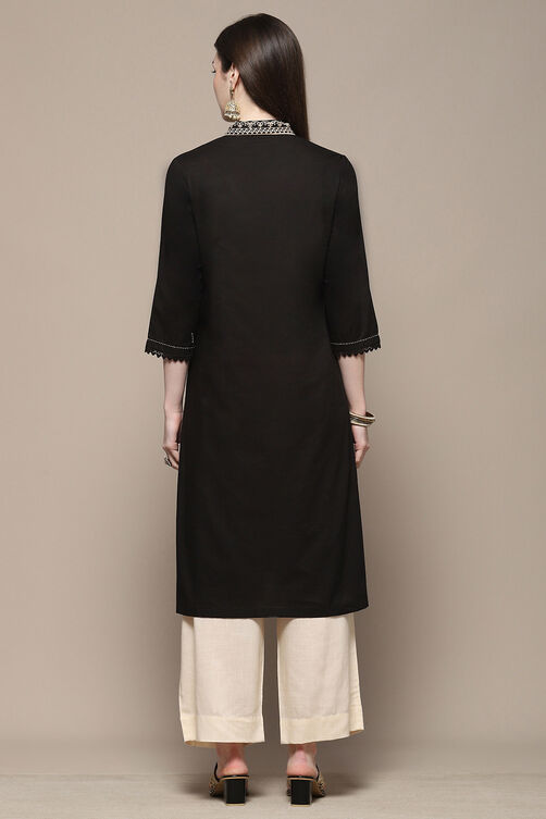 Black Cotton Straight Kurta image number 3