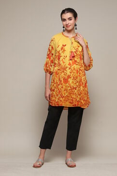 Yellow Polyester Straight Printed Top image number 1