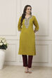 Green Floral Yoke Embroidered Straight Kurta image number 5