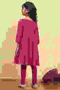 Pink Viscose Solid Kalidar Suit Set image number 4