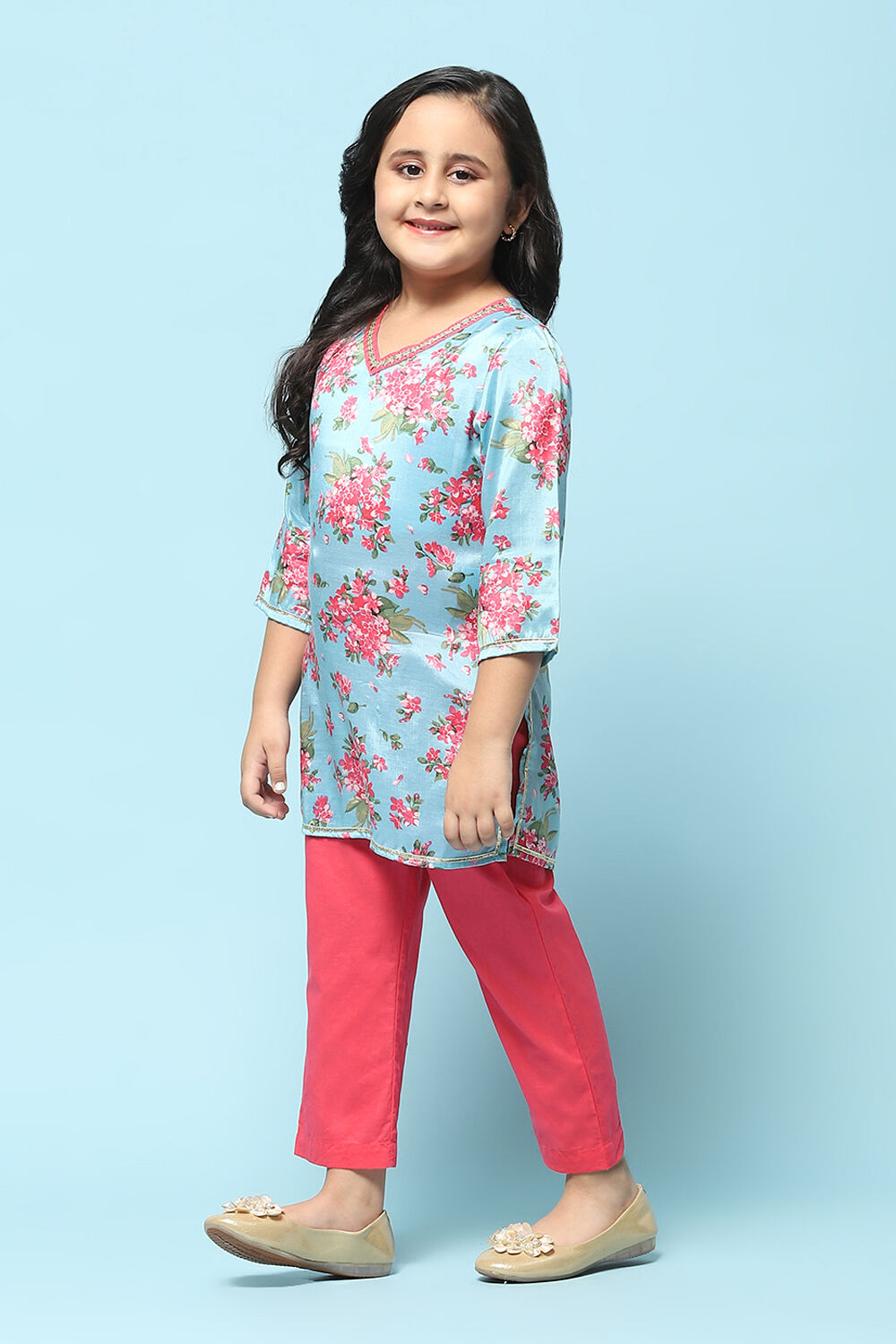 Blue Cotton Viscose Straight Printed 2 Piece Set image number 3