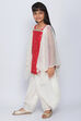 Red And Off White Cotton Silk Straight Kurta Dhoti Pant Suit Set image number 3