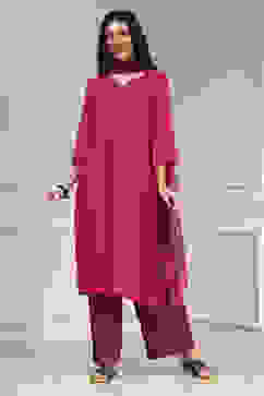 Pink Embroidered Straight Suit Set image number 6