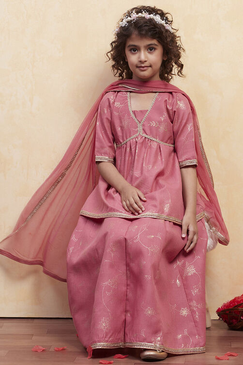 Blush Pink Polyester Peplum Lehenga Set image number 0