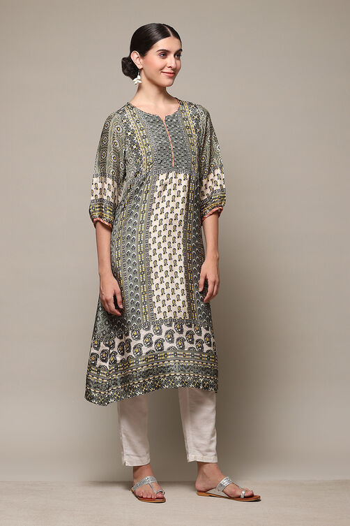 Green Viscose A-Line Printed Kurta image number 3