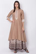 Beige Cotton Flax A-Line Kurta image number 0