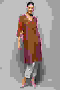 Rust Printed Regular Fit Straight Kurta image number 0