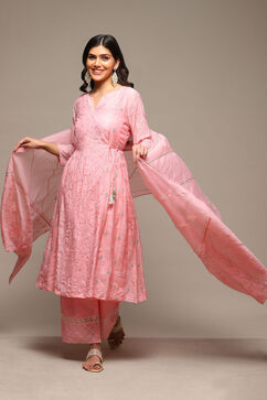Pink Cotton Blend Layered Kurta Palazzo Suit Set image number 0