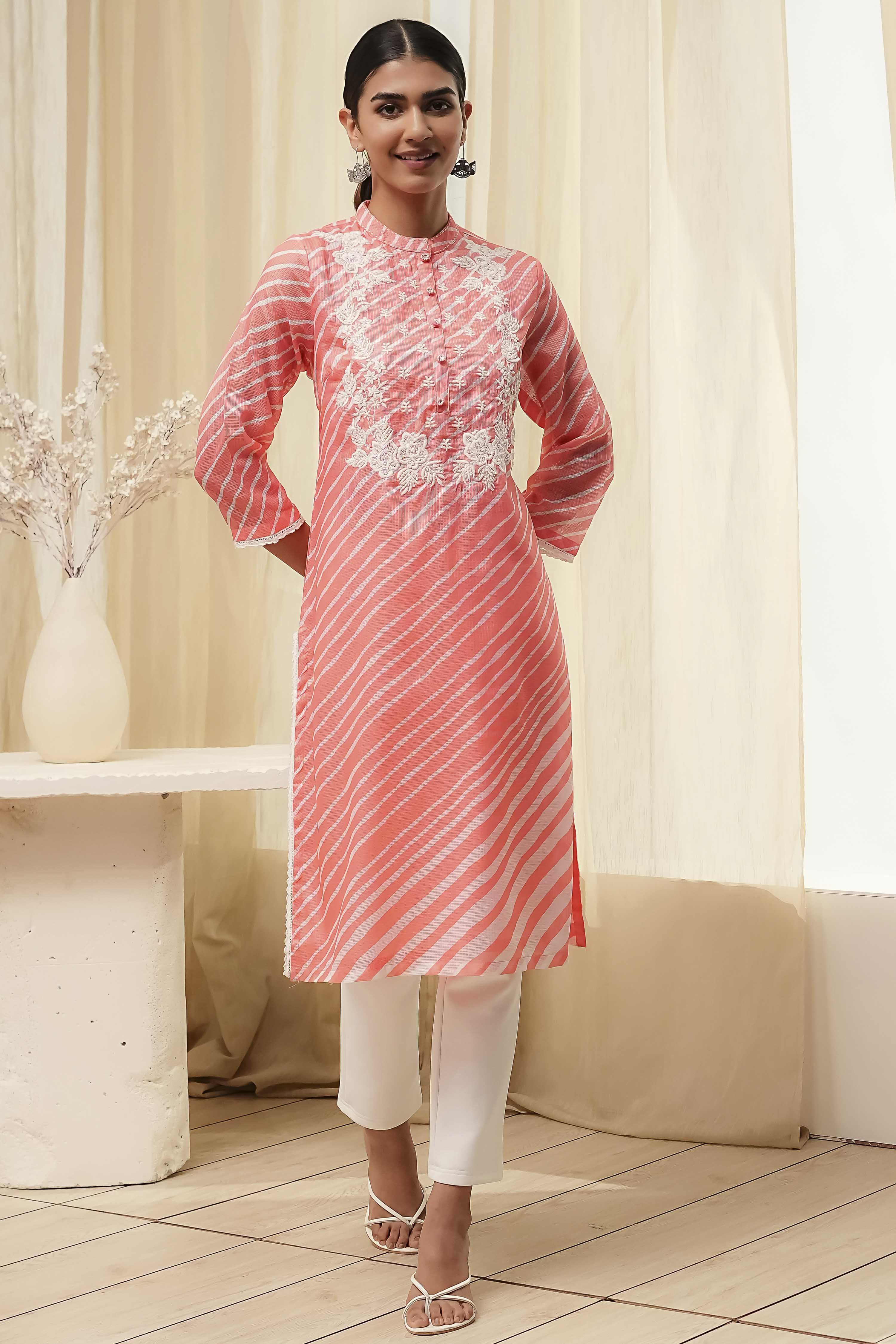 Coral Polyester Straight Kurta image number 5