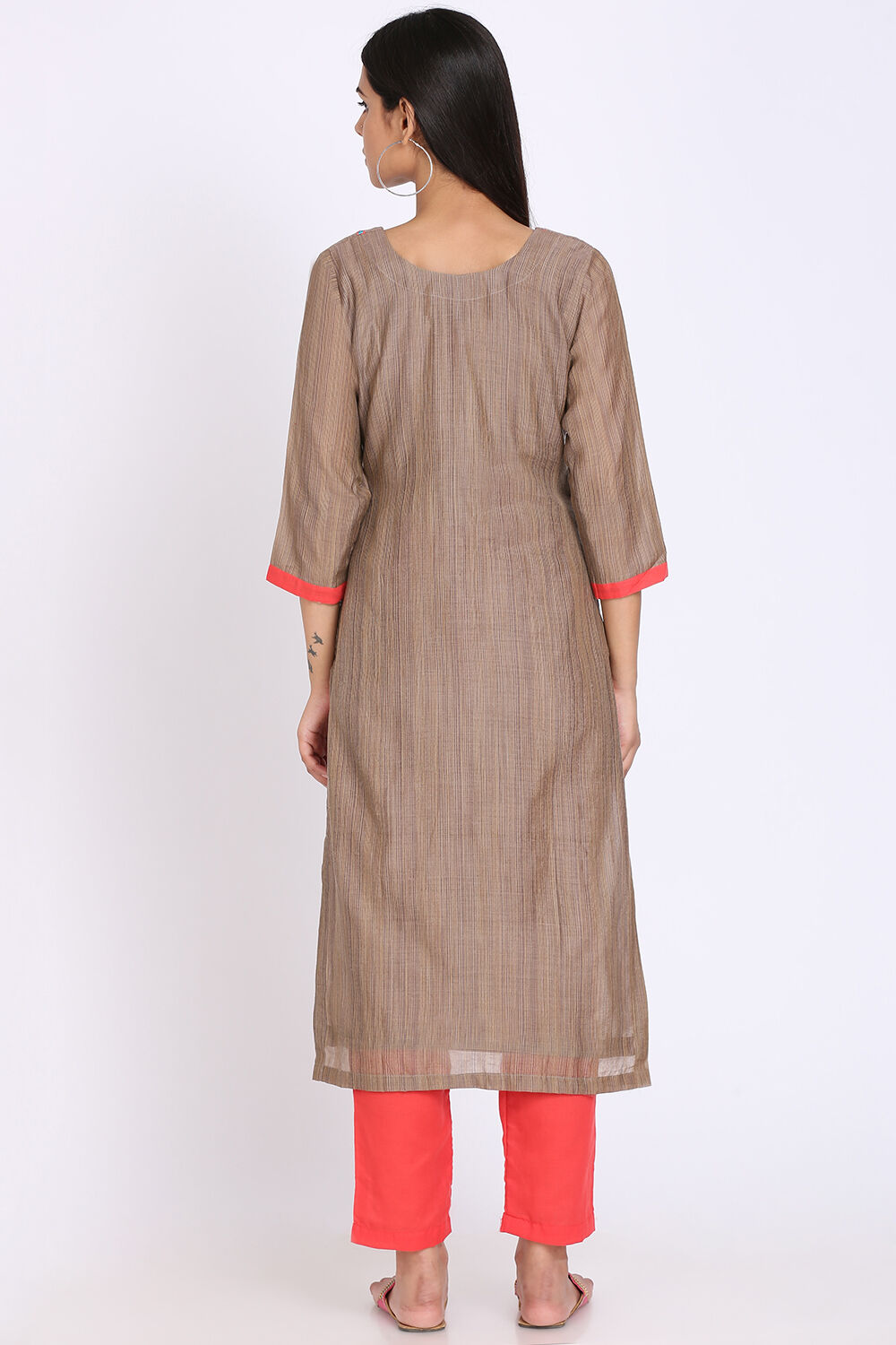 Beige Chanderi Power Loom Unstitched Suit Set image number 6