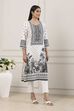Blue Cotton Ethnic Motifs Printed Straight Kurta image number 4