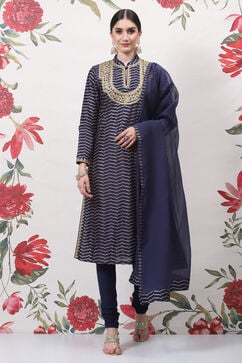 Rohit Bal Blue Cotton Silk Straight Yarndyed Suit Set image number 0
