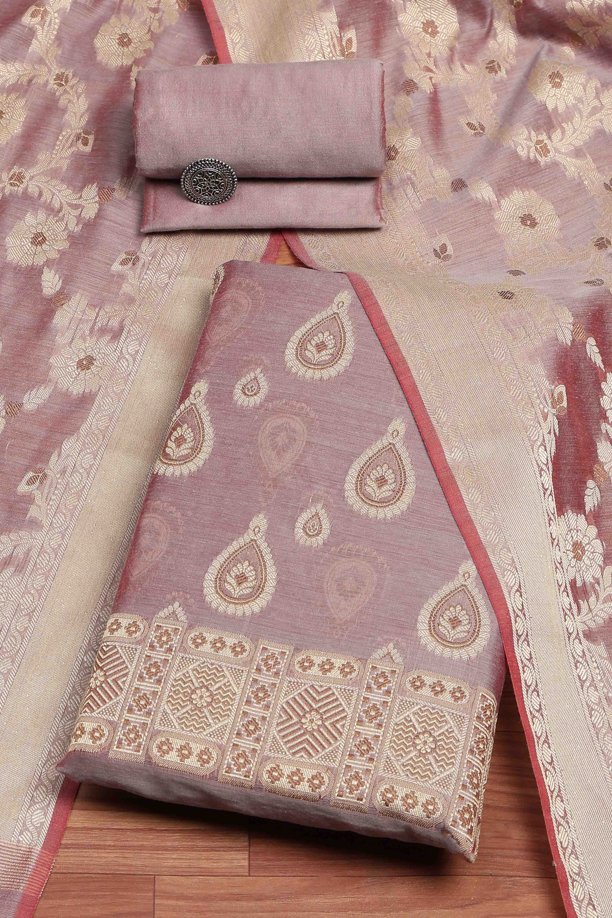 Mauve Cotton Printed Embroidered Unstitched Suit Set