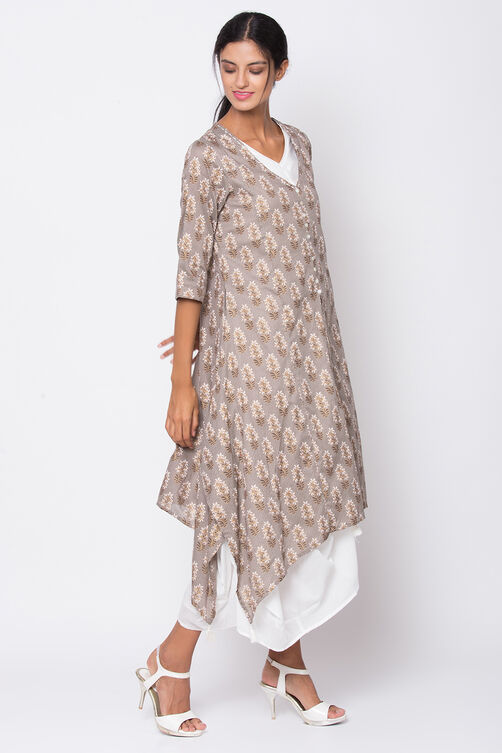 Grey Cotton Fusion Wear Dress image number 2