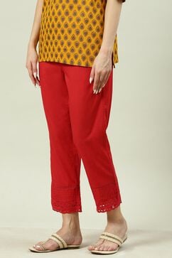 Red Cotton Narrow Pants image number 2