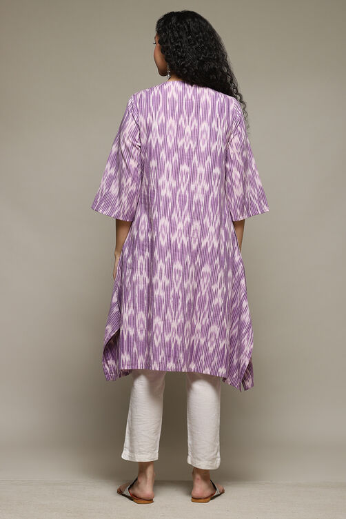 Purple Cotton IKAT Straight Yarndyed Kurta image number 3