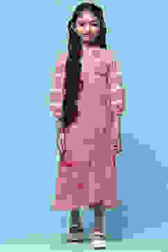  Red Printed Cambric Dress With Front Opening image number 5