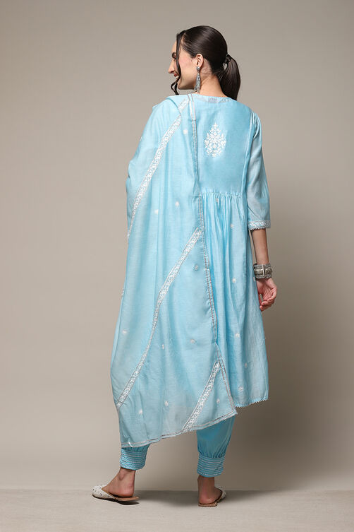 Sky Blue Cotton Blend Layered Kurta Salwar Suit Set image number 5