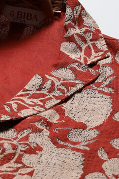 Terracotta Cotton Straight Printed Jacket image number 1