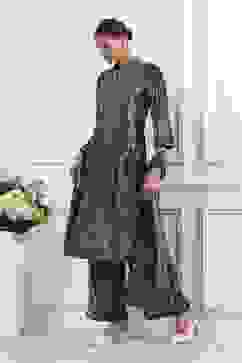 Navy Polyester Straight Printed Suit Set image number 4