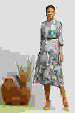 Blue Floral Printed A-Line Dress image number 5