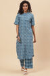 Indigo Cotton Straight Fusion Printed Kurta Set image number 0