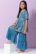 Blue Rayon Flared Printed Kurta Set image number 6