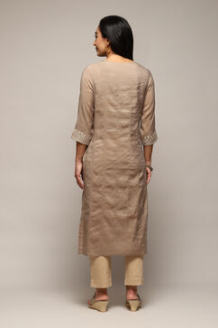 Grey Polyester Straight Yarndyed Kurta image number 4