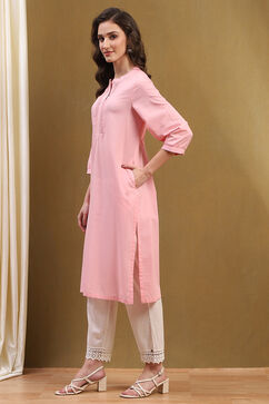 Blush Pink Cotton Solid Regular Fit Straight Kurta image number 2