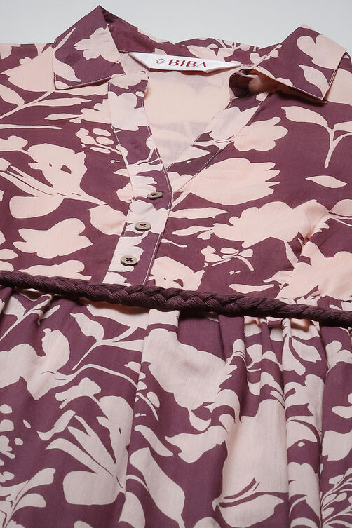 Beige Cotton Tiered Printed Dress image number 5