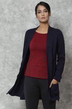 Navy Straight Acrylic Solid Shrug image number 0