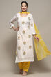 Yellow White Cotton Unstitched Suit set image number 8