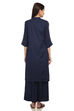 Navy Blue Front Open Cotton And Flax Solid Kurta image number 4