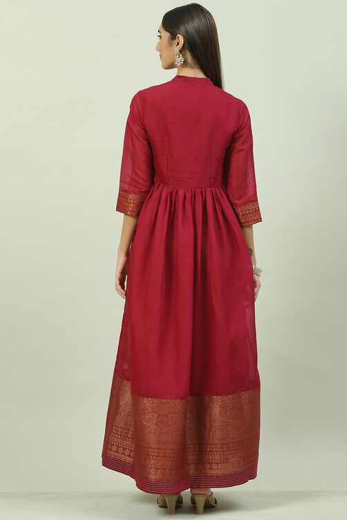 Maroon Art Silk Flared Yarndyed Kurta image number 4